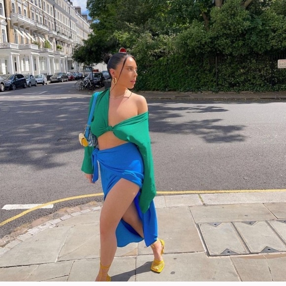 ZARA High Waisted Pareo Knot Skirt Blue - Picture 8 of 12